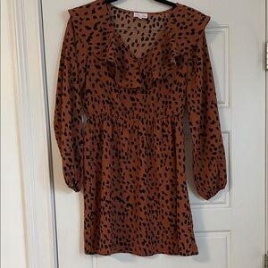 Pink Lily Brown Leopard Long Sleeve Dress